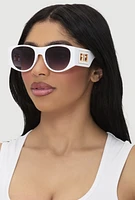 Womens Metallic Cut Out Arm Ombre Lens Sunglasses, White