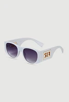 Womens Metallic Cut Out Arm Ombre Lens Sunglasses, White