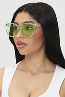 Womens Clear Frame Cat Eye Sunglasses, Green