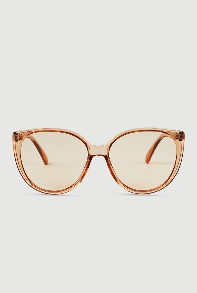 Womens Clear Frame Cat Eye Sunglasses, Brown