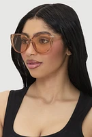 Womens Clear Frame Cat Eye Sunglasses, Brown