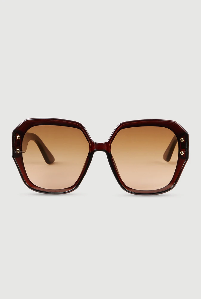Womens Studded Ombre Lens Sunglasses, Brown
