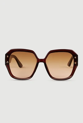 Womens Studded Ombre Lens Sunglasses, Brown