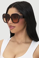 Womens Studded Ombre Lens Sunglasses, Brown