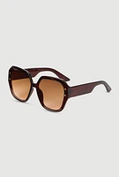 Womens Studded Ombre Lens Sunglasses, Brown