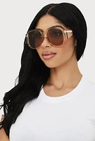 Womens Metallic Side Detail Sunglasses, Beige