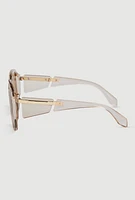 Womens Metallic Side Detail Sunglasses, Beige