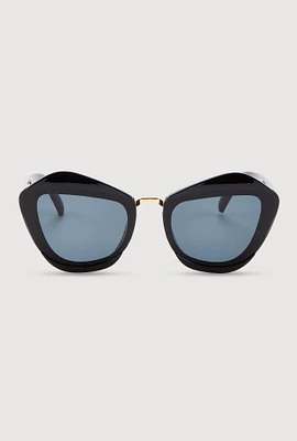 Womens Metallic Detail Cat Eye Sunglasses, Black