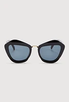 Womens Metallic Detail Cat Eye Sunglasses, Black