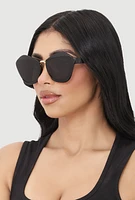 Womens Metallic Detail Cat Eye Sunglasses, Black