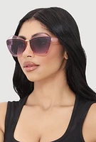 Womens Metallic Detail Cat Eye Sunglasses, Pink