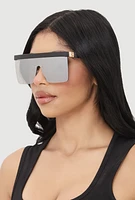 Womens Cut Out Arm Shield Sunglasses, Grey