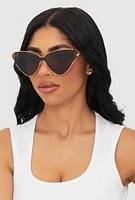 Womens Metallic Frame Cat Eye Sunglasses,