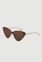 Womens Metallic Frame Cat Eye Sunglasses,