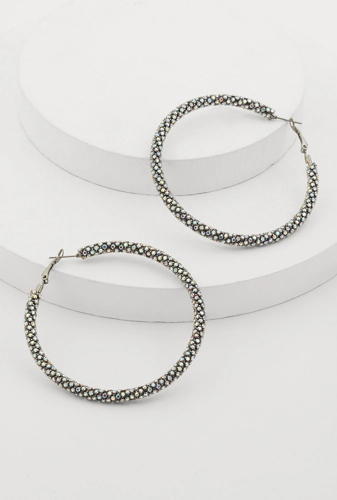 Womens Rhinestone Encrusted Hoop Earrings,
