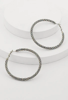 Womens Rhinestone Encrusted Hoop Earrings,