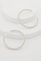 Womens Rhinestone Encrusted Hoop Earrings, Silver