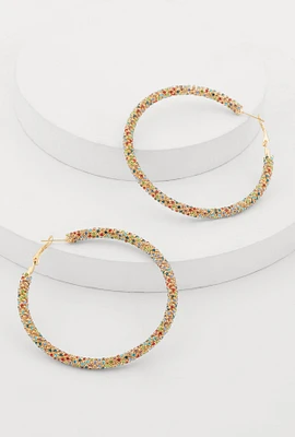 Womens Rhinestone Encrusted Hoop Earrings, Multi
