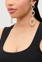 Womens Rhinestone Triple Hoop Drop Earrings, Gold