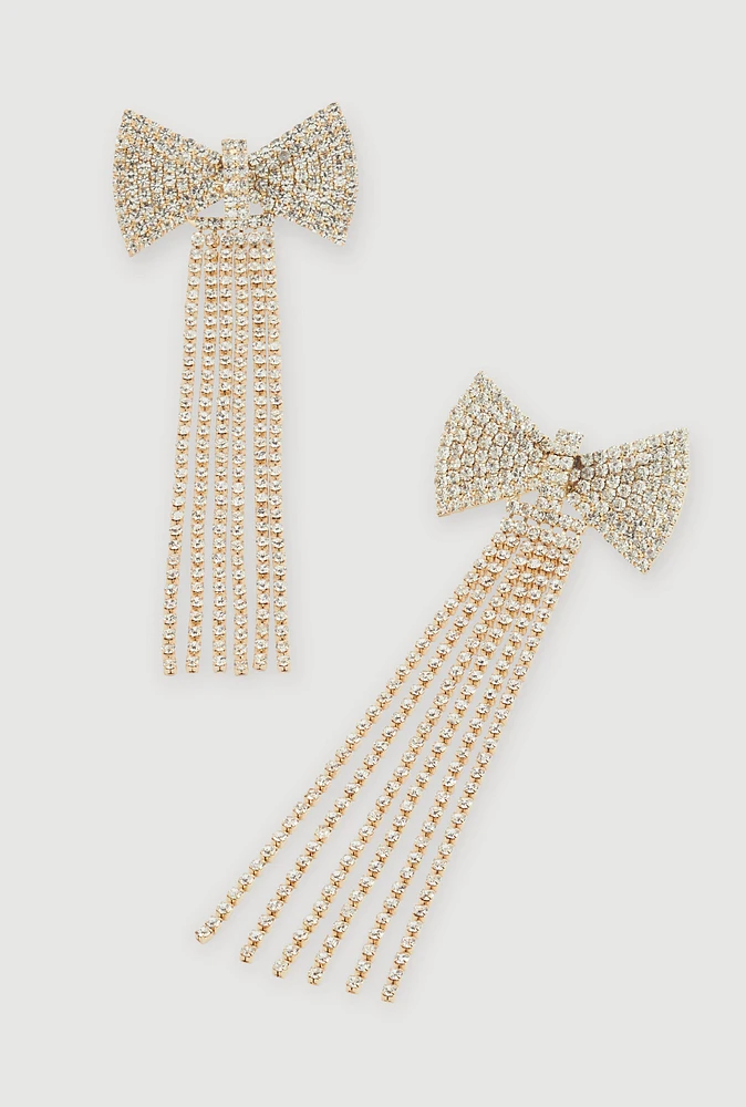 Womens Bow Rhinestone Fringe Earrings,