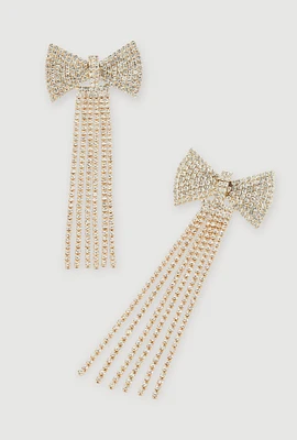 Womens Bow Rhinestone Fringe Earrings,