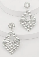 Womens Cut Out Rhinestone Teardrop Earrings, Silver