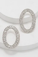 Womens Rhinestone Oval Drop Earrings, Silver