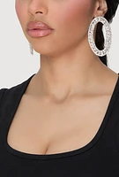 Womens Rhinestone Oval Drop Earrings, Silver