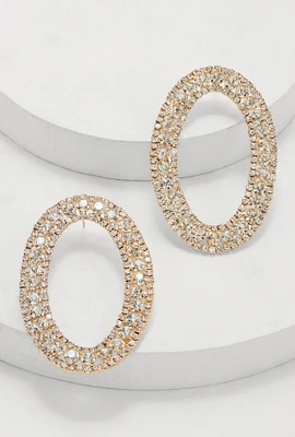 Womens Rhinestone Oval Drop Earrings, Gold