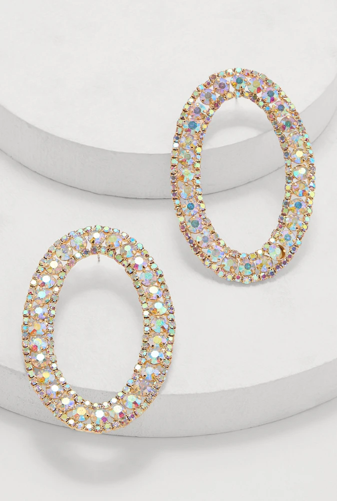 Womens Rhinestone Oval Drop Earrings, Multi