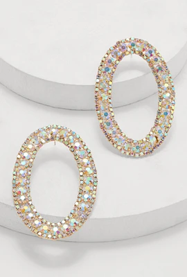 Womens Rhinestone Oval Drop Earrings, Multi