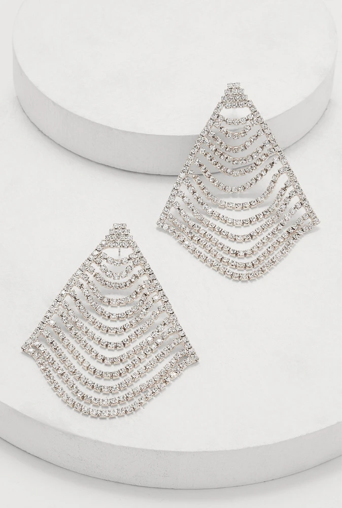 Womens Rhinestone Kite Dangle Earrings, Silver