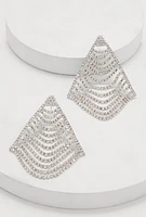 Womens Rhinestone Kite Dangle Earrings, Silver