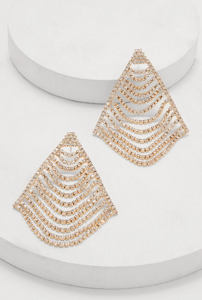 Womens Rhinestone Kite Dangle Earrings, Gold