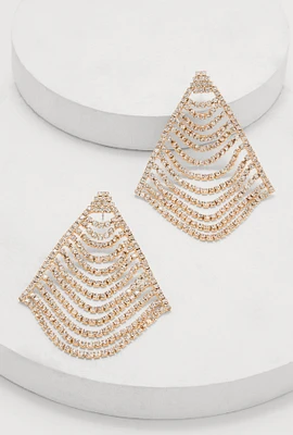 Womens Rhinestone Kite Dangle Earrings, Gold