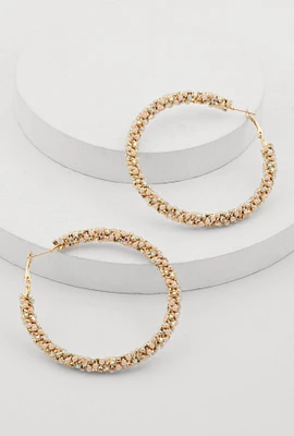 Womens Faux Pearl Rhinestone Encrusted Hoop Earrings, Gold