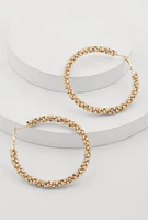 Womens Faux Pearl Rhinestone Encrusted Hoop Earrings, Gold