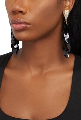 Womens Rhinestone Sequin Drop Earrings, Black