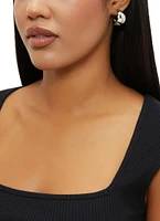 Womens Metallic Drop and Hoop Earring Trio, Silver
