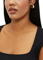 Womens Metallic Drop and Hoop Earring Trio, Gold