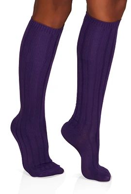 Womens Ribbed Knit Knee High Socks Size 9-11, Purple, Size 9-11