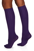Womens Ribbed Knit Knee High Socks Size 9-11, Purple, Size 9-11