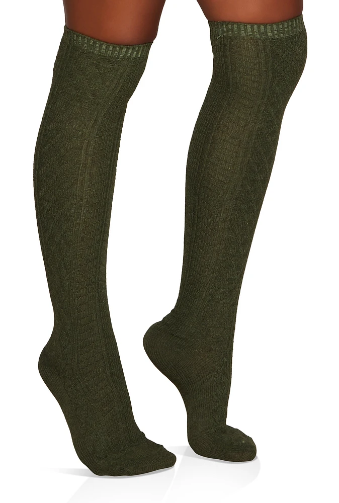 Womens Textured Knit Knee High Socks Size 9-11, Green, Size 9-11