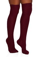 Womens Textured Knit Knee High Socks Size 9-11, Burgundy, Size 9-11