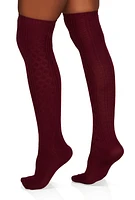 Womens Textured Knit Knee High Socks Size 9-11, Burgundy, Size 9-11