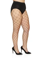 Womens Plus Size Floral Fishnet High Waisted Tights, Black