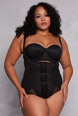 Womens Plus Size Floral Lace Shapewear Bodysuit, Black, Size 2X