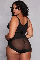 Womens Plus Size Floral Lace Shapewear Bodysuit, Black, Size 2X