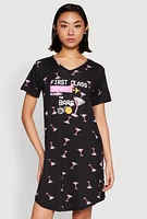 Womens First Class V Neck Nightgown, Black, Size M