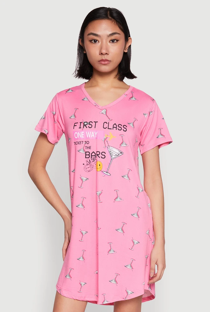 Womens First Class V Neck Nightgown, Pink, Size L
